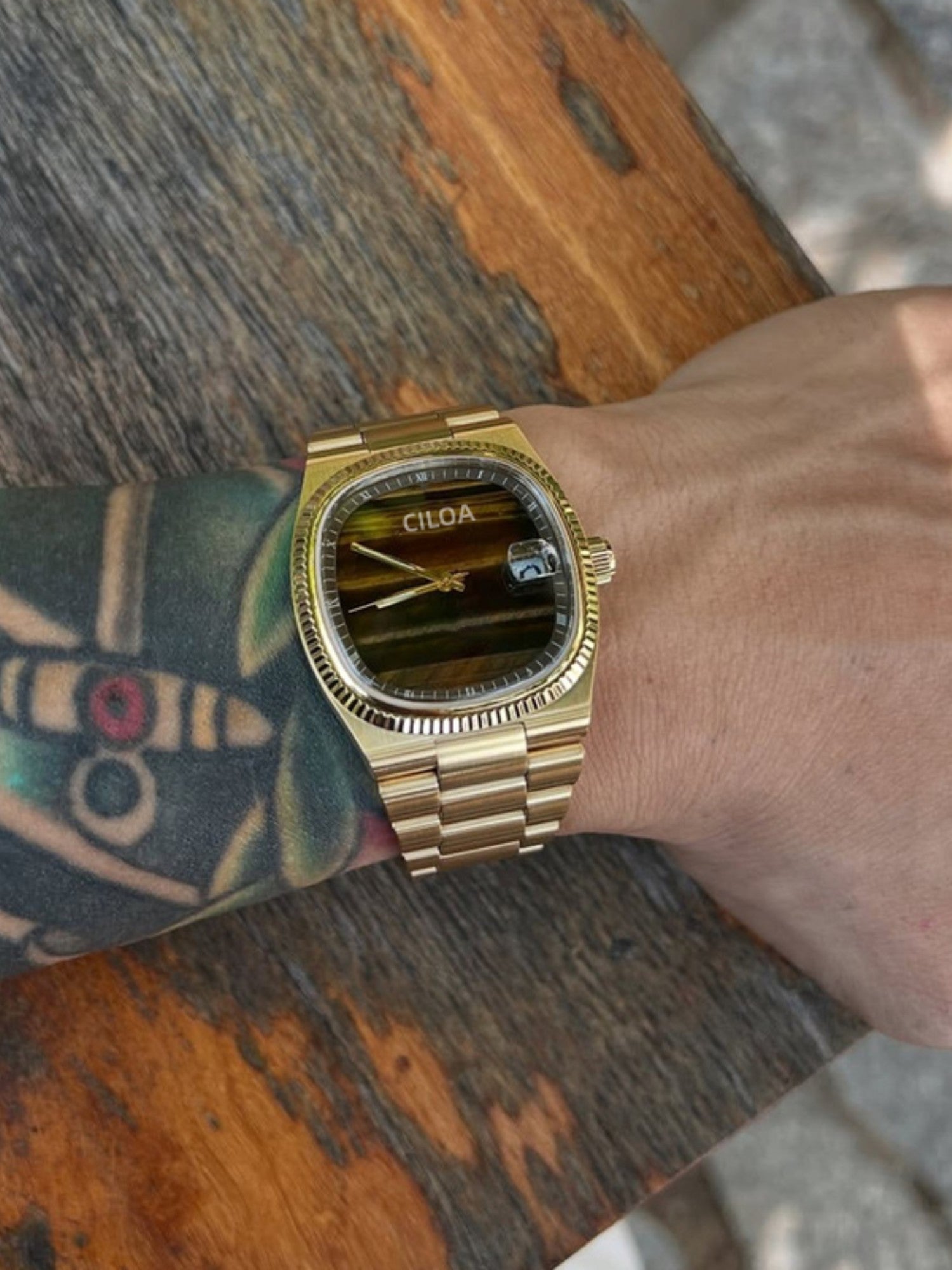 Wormhole Concept Men's Square Quartz Watch – Brown & Silver
