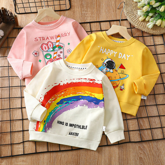 Kids Graphic Print Long Sleeve Cotton T-Shirt – 12 Designs