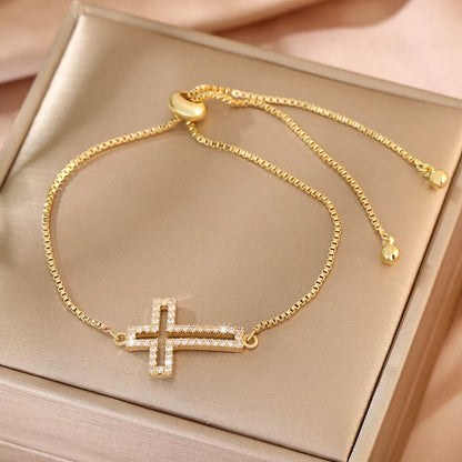 Full Diamond Cross Bracelet | Gold Electroplated Copper Unisex Bracelet