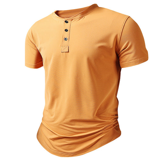 Men's Henley Neck Sports T-Shirt | Loose Fit Short Sleeve