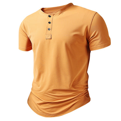 Men's Henley Neck Sports T-Shirt | Loose Fit Short Sleeve