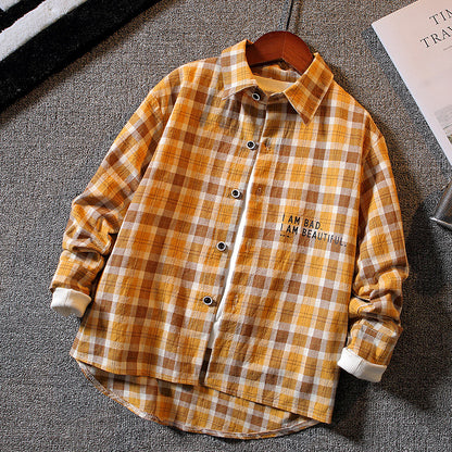 Boys' Long Sleeve Plaid Shirt | Soft Cotton, Smart Casual