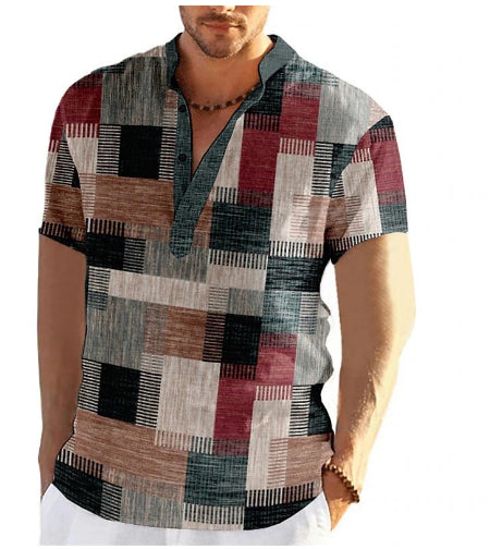 Men's Linen Printed Cardigan Top - Loose Fit Business Casual Shirt S-6XL
