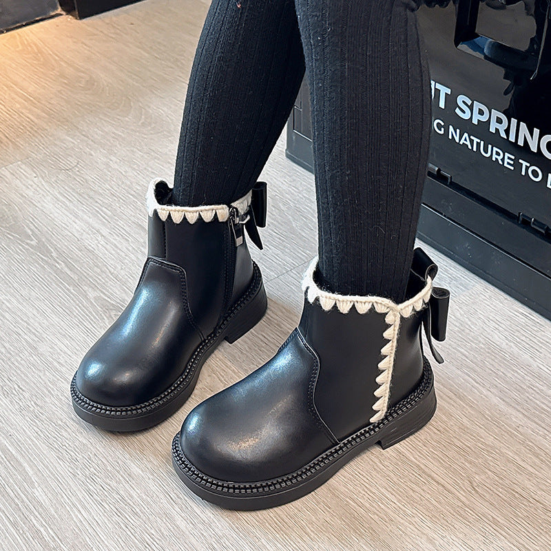 Girls' Velvet-Lined Leather Boots – Soft Sole