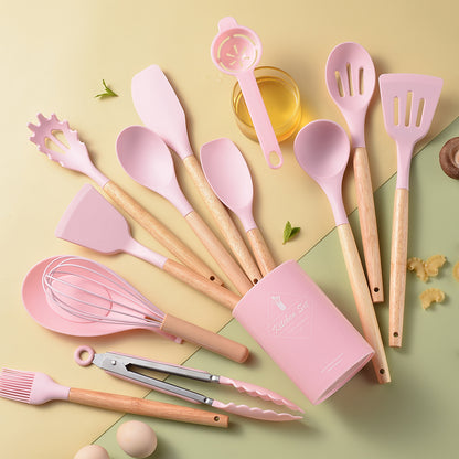 Silicone Kitchen Utensils with Wooden Handle