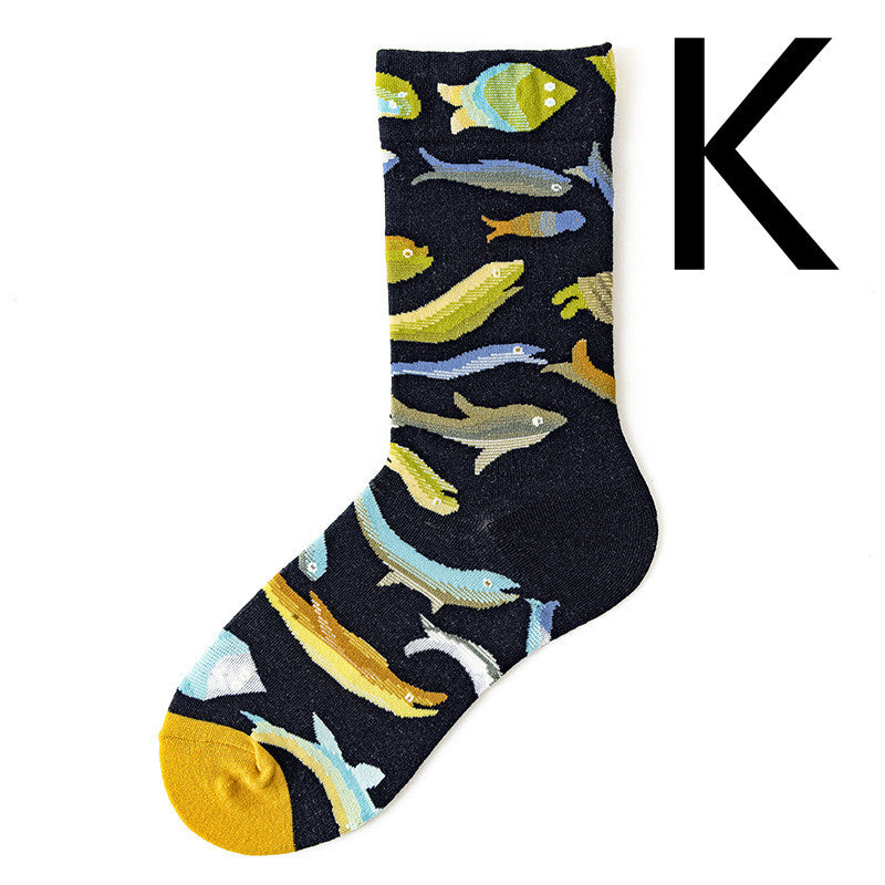 Men's Jacquard Cotton Retro Socks – Novelty Patterned One-Size Socks 19 Designs
