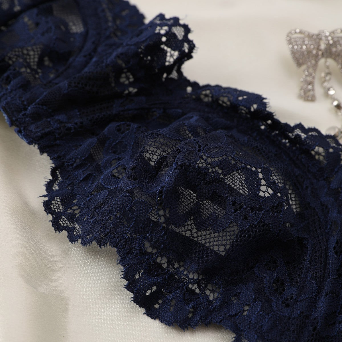 Women's Lace Floral Lingerie Set in Navy Blue | Bra & Knicker Set