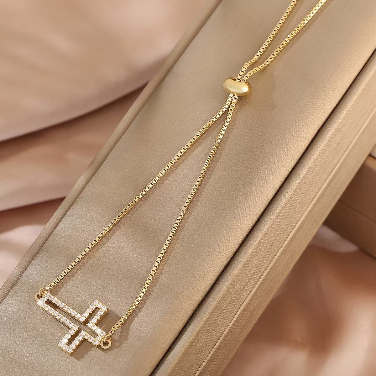 Full Diamond Cross Bracelet | Gold Electroplated Copper Unisex Bracelet