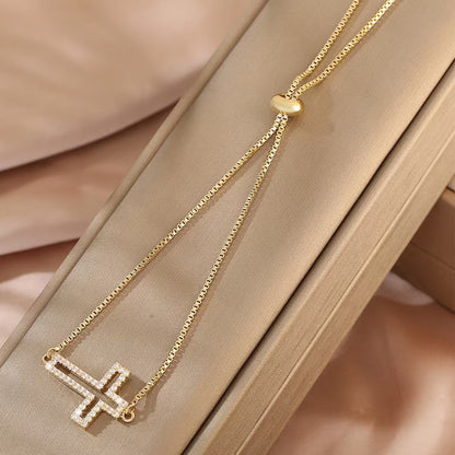 Full Diamond Cross Bracelet | Gold Electroplated Copper Unisex Bracelet