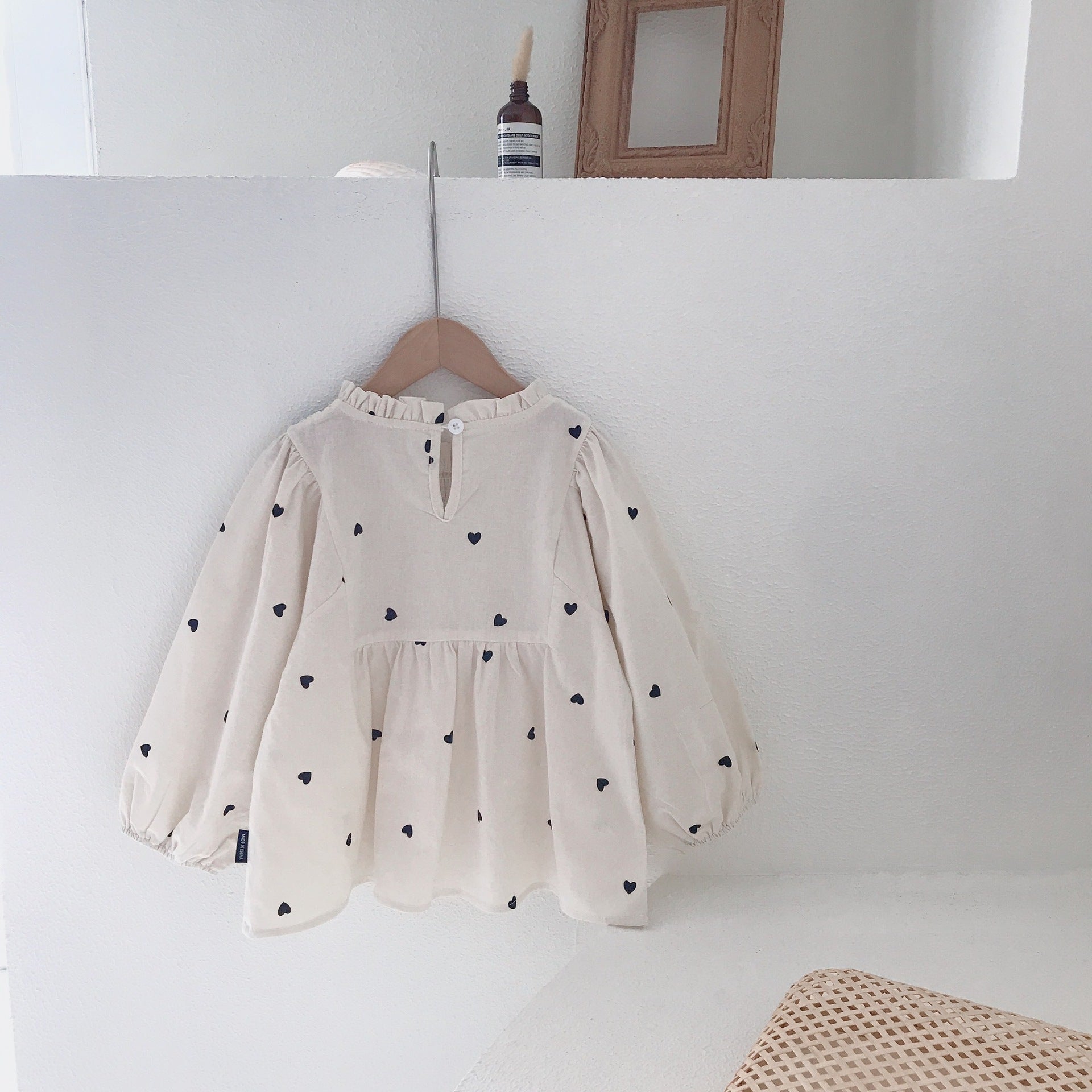 Girls Sweet Heart Print Long Sleeve Top – Soft Cotton