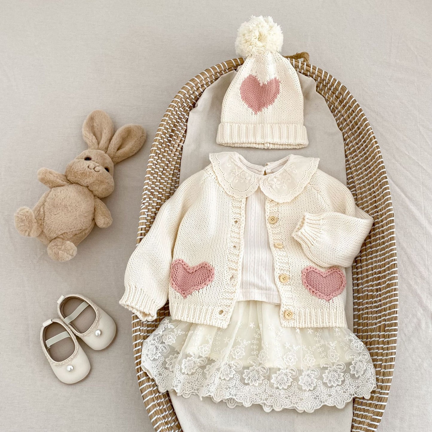 Baby Girls Cotton Knit Cardigan & Hat Set – Infant Knitwear