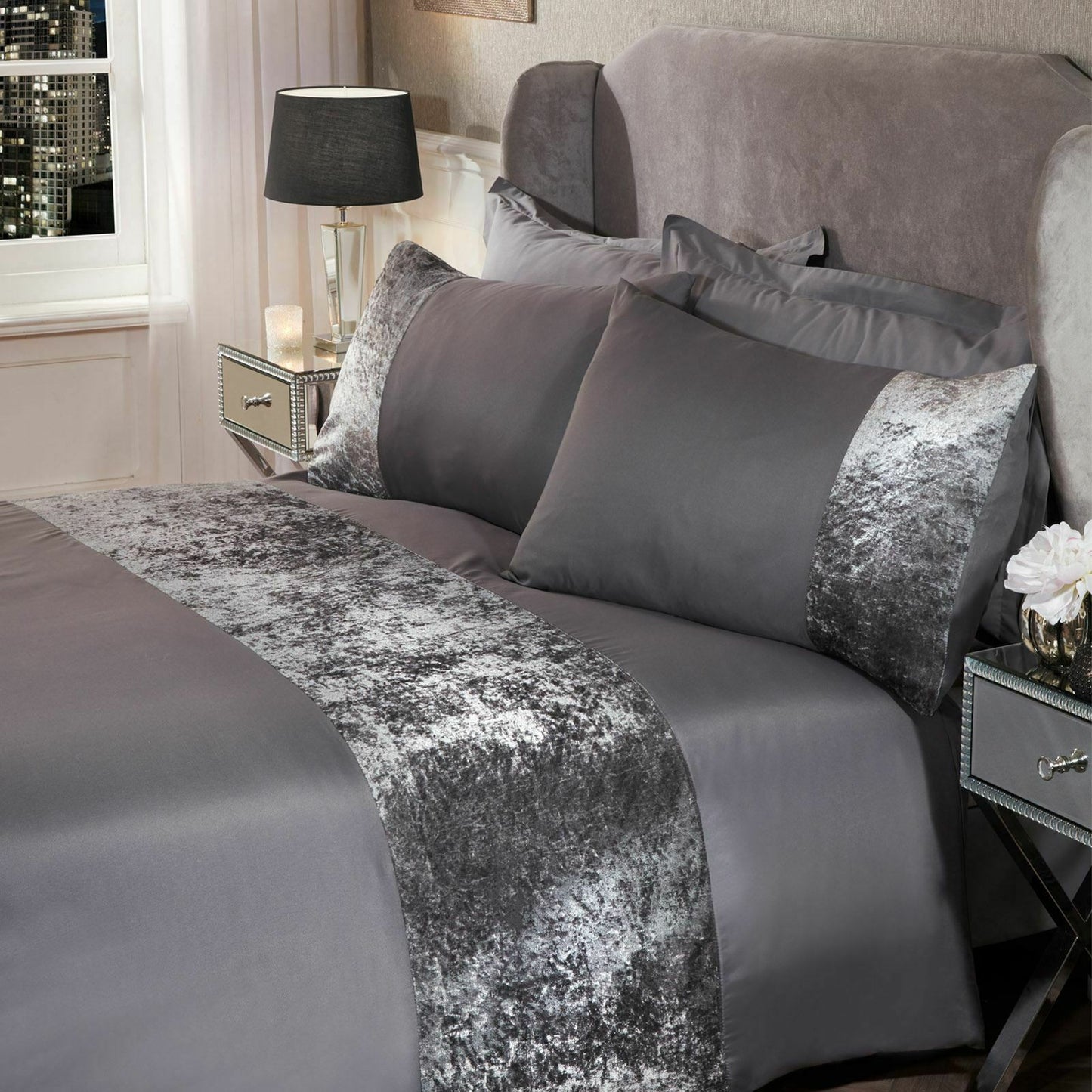 Brushed Velvet Panel Duvet Cover Set – 4 Colours, Single to Super King