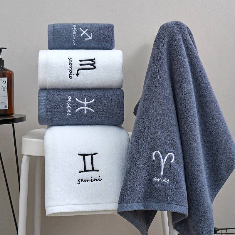 Zodiac Constellation Embroidered Cotton Towel