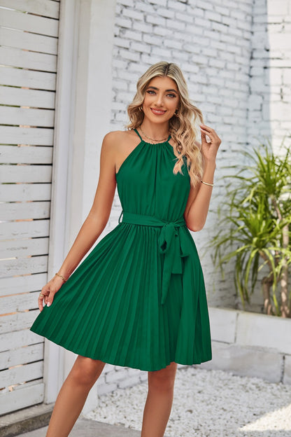 Women's Halter Neck Pleated Chiffon Midi Dress – 8 Colours | S–2XL