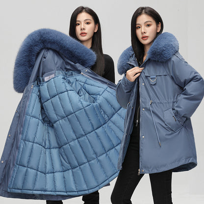 Women's Mid-Length Padded Coat with Fur Collar - 5 Colours