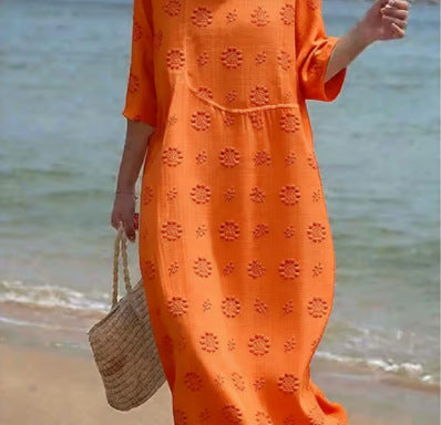 Women's Floral Print Long Sleeve Round Neck Dress