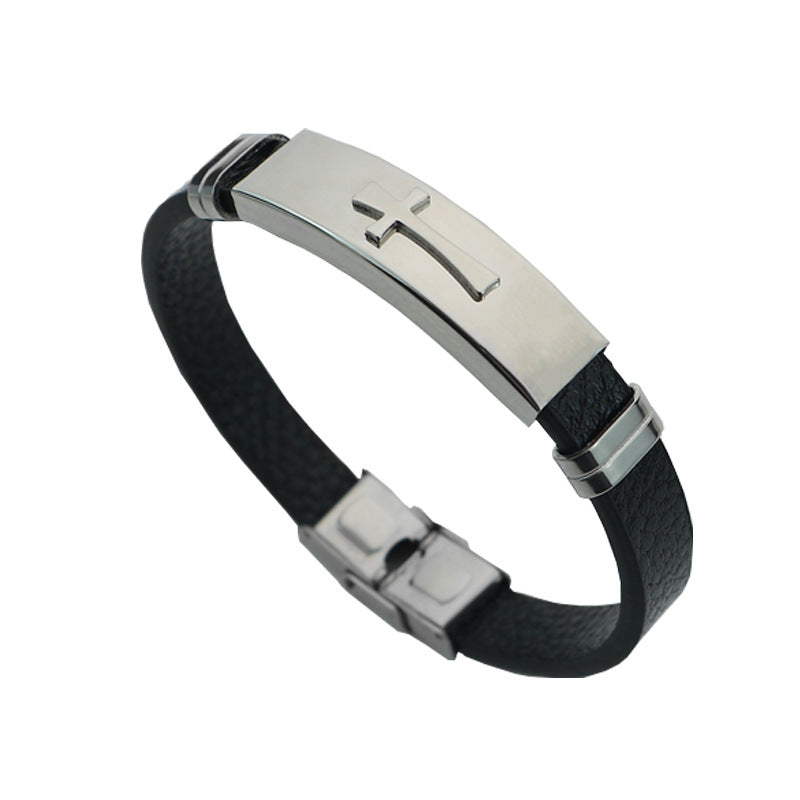 Men's Stainless Steel Cross Bracelet – Silver Geometric Bangle
