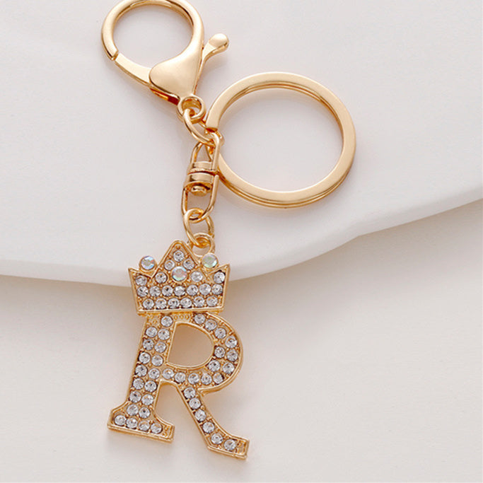 Crystal Crown Initial Letter Keychain A-Z