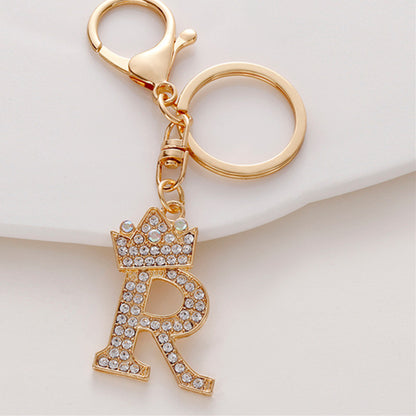Crystal Crown Initial Letter Keychain A-Z