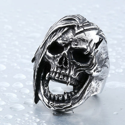 Men's Titanium Steel Engraved Skull Ring – Overbearing Punk Personality Band