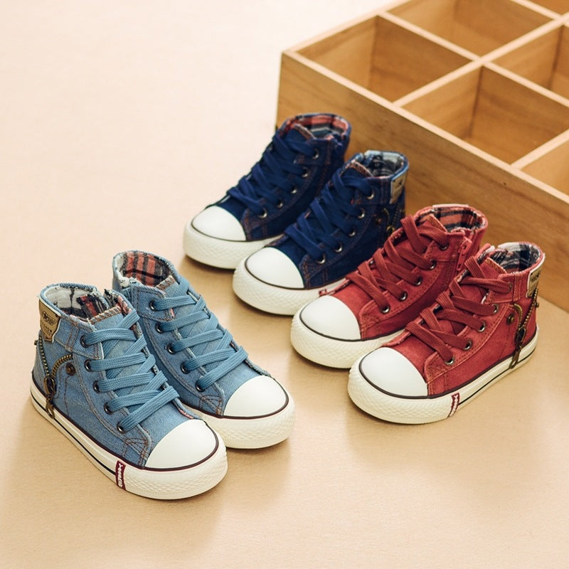 Kids' Breathable Denim Canvas Trainers – Casual Sport Shoes