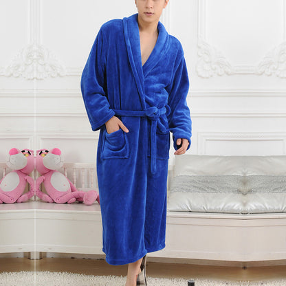 Men's Flannel Polo Collar Robe | Solid Colour Homewear