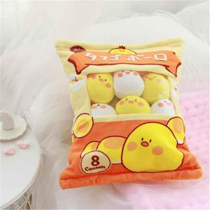 A Large Bag Of Snacks And Pillow Plush Toys