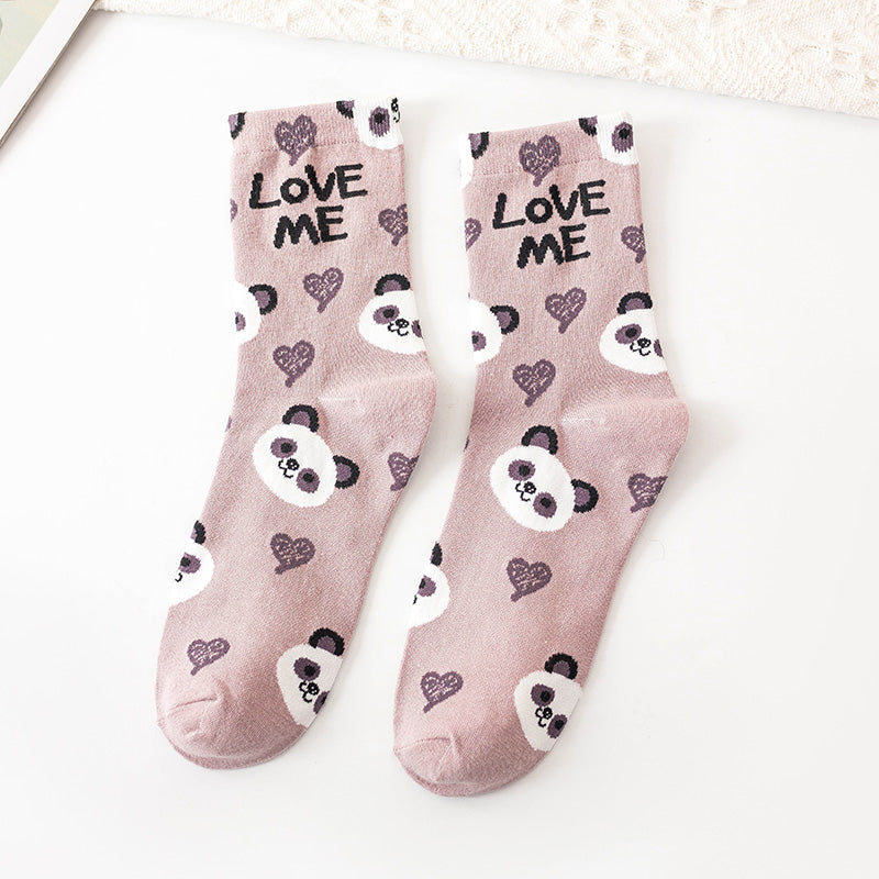 Women’s College Style Jacquard Socks – Stripe & Kitty Print