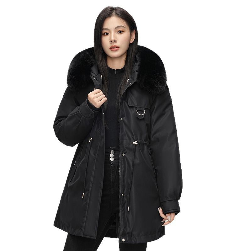 Women's Mid-Length Padded Coat with Fur Collar - 5 Colours