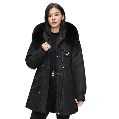 Women's Mid-Length Padded Coat with Fur Collar - 5 Colours