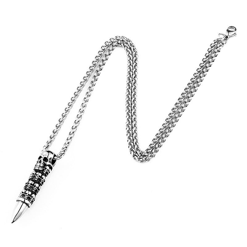 Unisex Stainless Steel Skull Bullet Wrap Pendant – Punk Necklace Charm