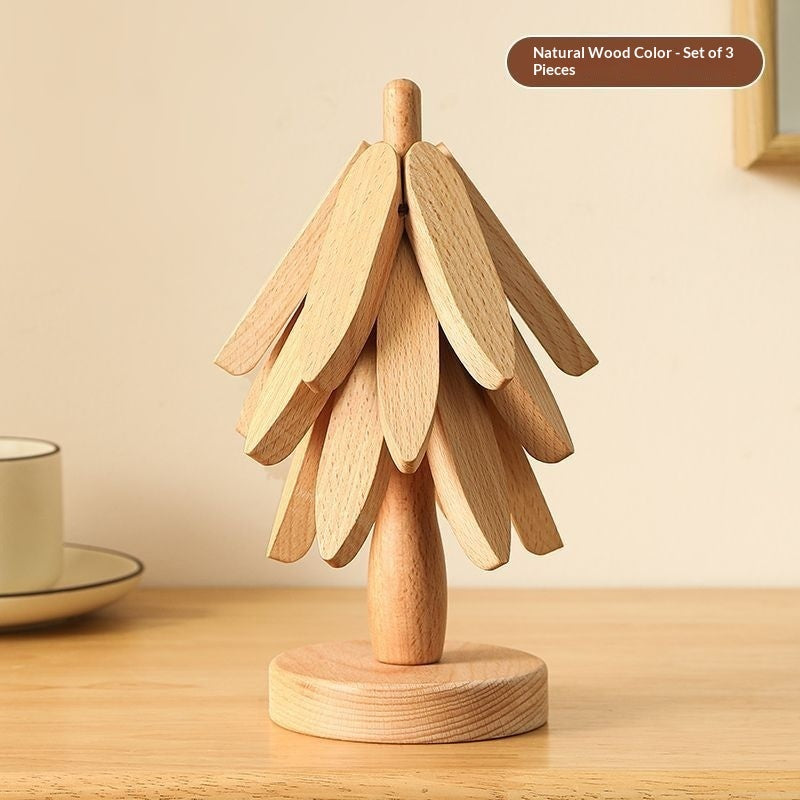 Wooden Tree Trivet & Placemat Set | Heat-Resistant | Natural Wood & Walnut