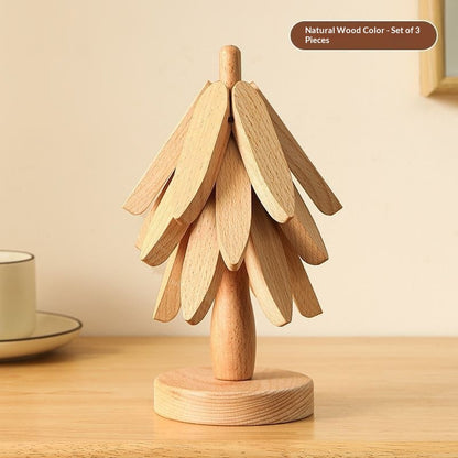 Wooden Tree Trivet & Placemat Set | Heat-Resistant | Natural Wood & Walnut