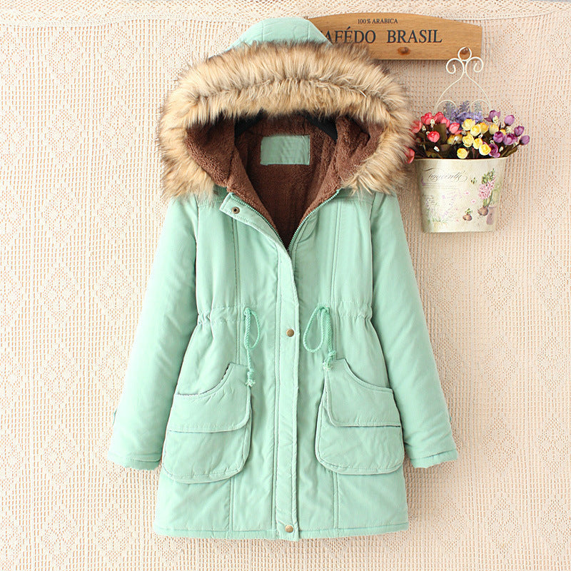 Women's Mid-Length Slim-Fit Hoodie Jacket – Fur Collar | 8 Colours | S–3XL