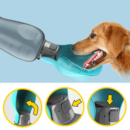 Portable Dog Water Bottle — 800ml Leak-Proof Travel Drinking Bottle with Fold-Out Trough