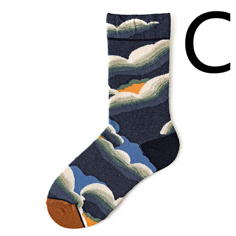 Men's Jacquard Cotton Retro Socks – Novelty Patterned One-Size Socks 19 Designs
