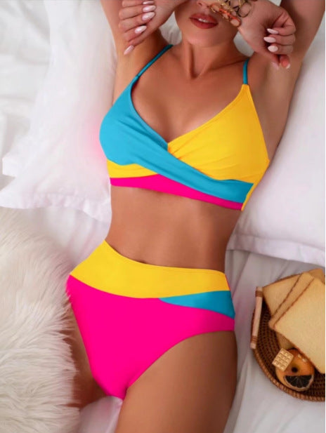Women's Colour Block Bikini Set – Two-Piece Contrast Swimsuit