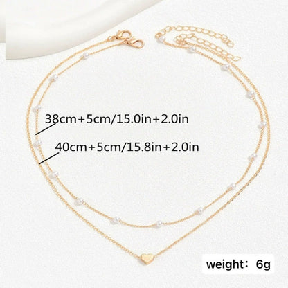Pearl Heart Double-Layer Necklace | Light Luxury Alloy Pendant Necklace