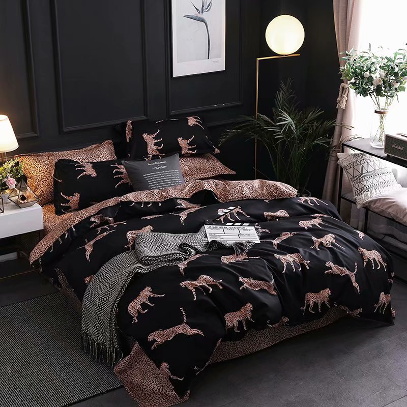 Animal Print Quilted Duvet Cover Set 3 Piece 240x220cm | Leopard & Feather