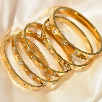 Sunflower Crystal Cuff Bracelet | Vintage Gold Titanium Steel Bangle