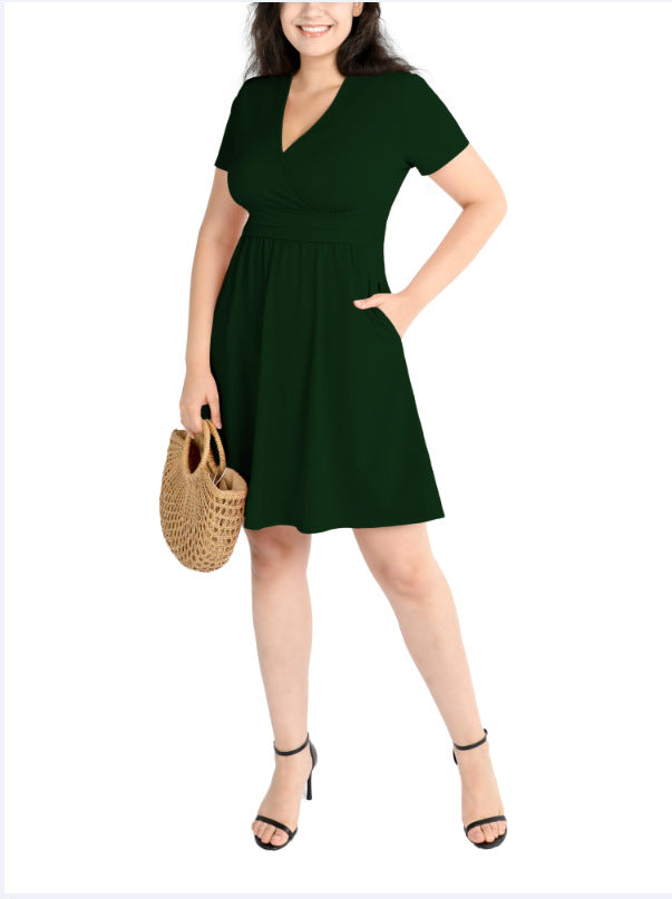 Women's Printed Midi Dress – High Waist, V-Neck & Pocket | S–3XL