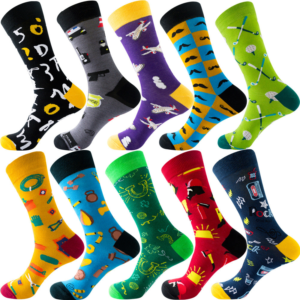 Men's Cotton Socks – 10 Pairs Mid-Calf Patterned Socks EU 39-45 23 Designs