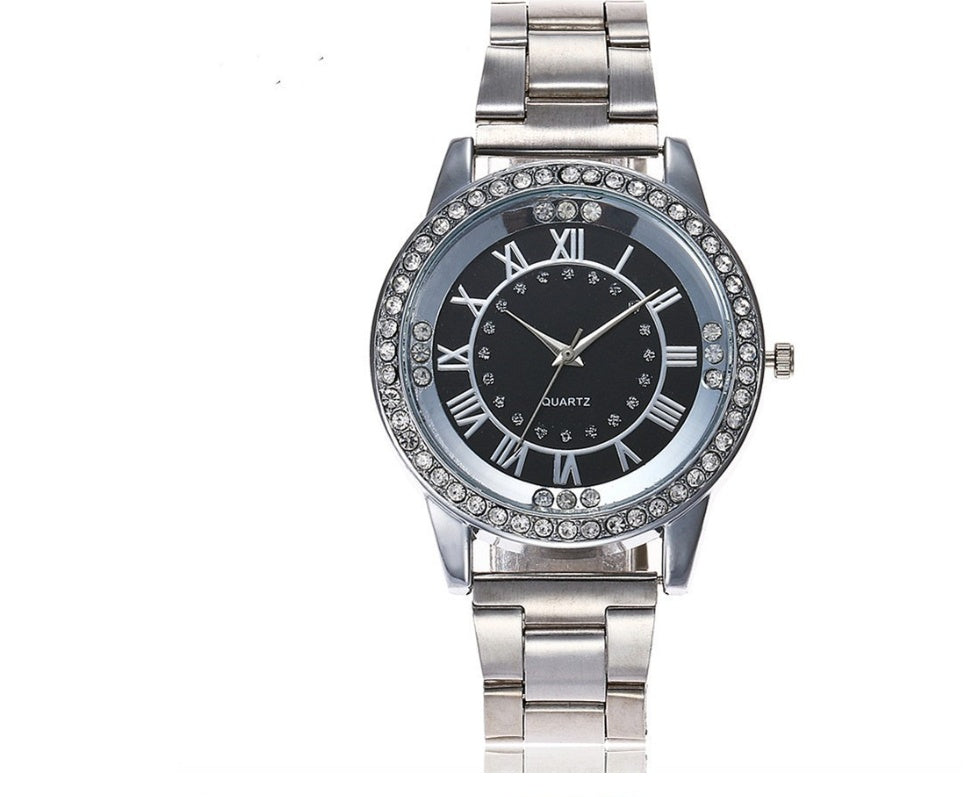 Women's Rhinestone Quartz Watch | Round 40mm Alloy Case Dress Watch in 6 Finishes