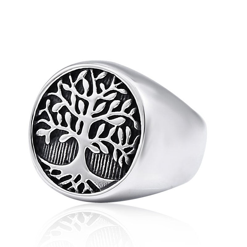 Men's Stainless Steel Tree of Life Ring – Retro Leaf Nature Band
