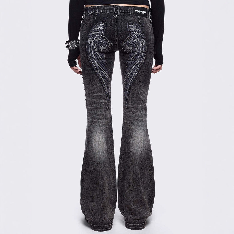 Women's Low-Rise Slim Flared Jeans | Ice Wash | Wing Detail | S–2XL