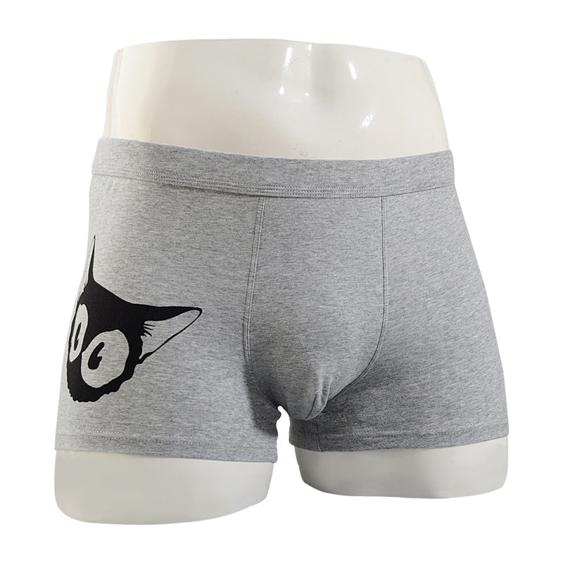Men's Cotton Boxer Briefs – Cartoon Cat & Solid Colour Prints 17 Styles
