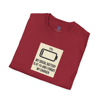 "My Social Battery Is At 1%" Low Battery Graphic Tee