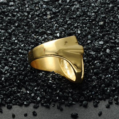 Men's Titanium Steel Shield Cross Ring – Gold Plated Gemstone Statement Band