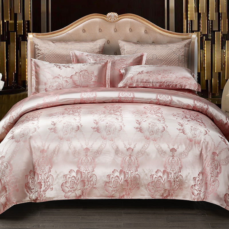 Jacquard Satin Floral Bedding Set – Polyester-Cotton, 9 Colours