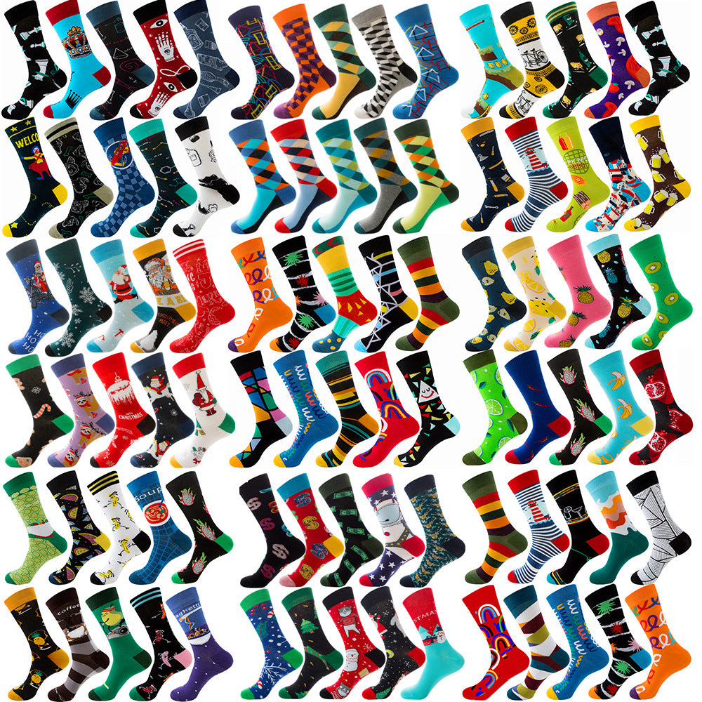 Men's Cotton Socks – 10 Pairs Mid-Calf Patterned Socks EU 39-45 23 Designs